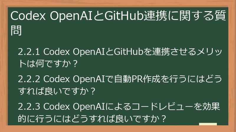 Codex OpenAIとGitHub連携に関する質問