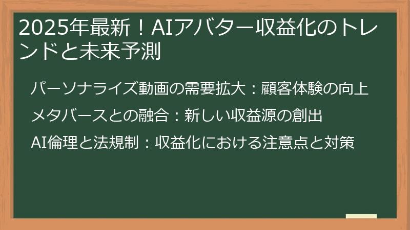 2025年最新！AIアバター収益化のトレンドと未来予測