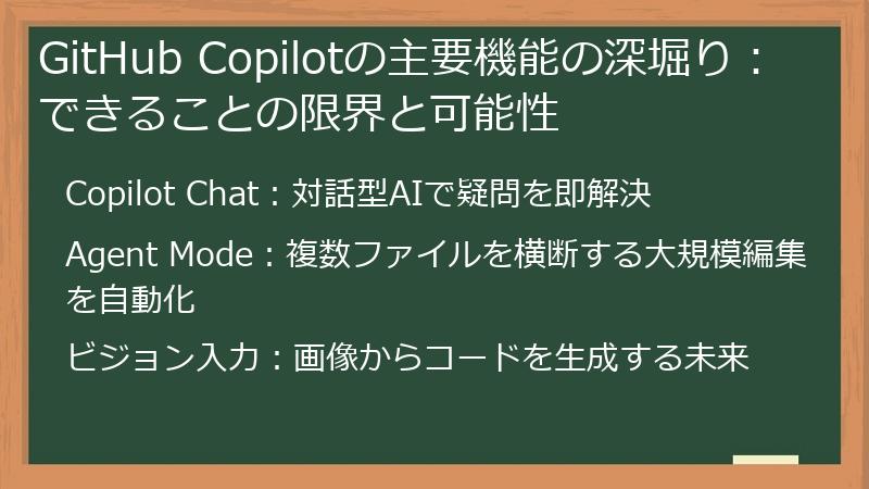 GitHub Copilotの主要機能の深堀り：できることの限界と可能性