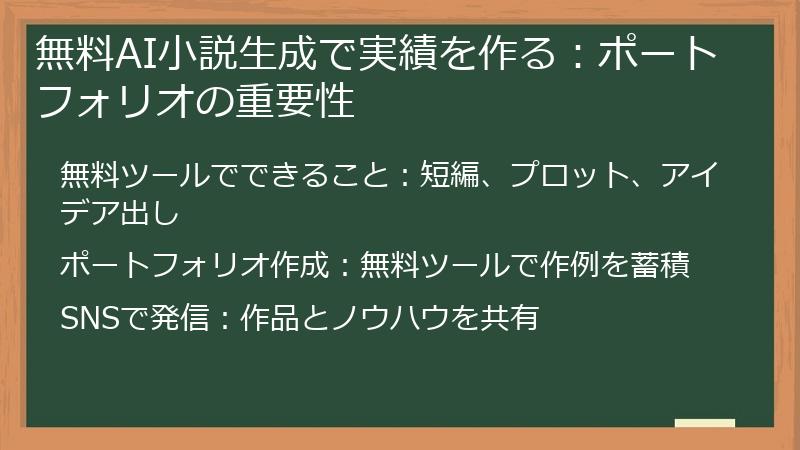 無料AI小説生成で実績を作る：ポートフォリオの重要性