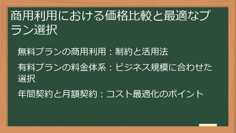 商用利用における価格比較と最適なプラン選択