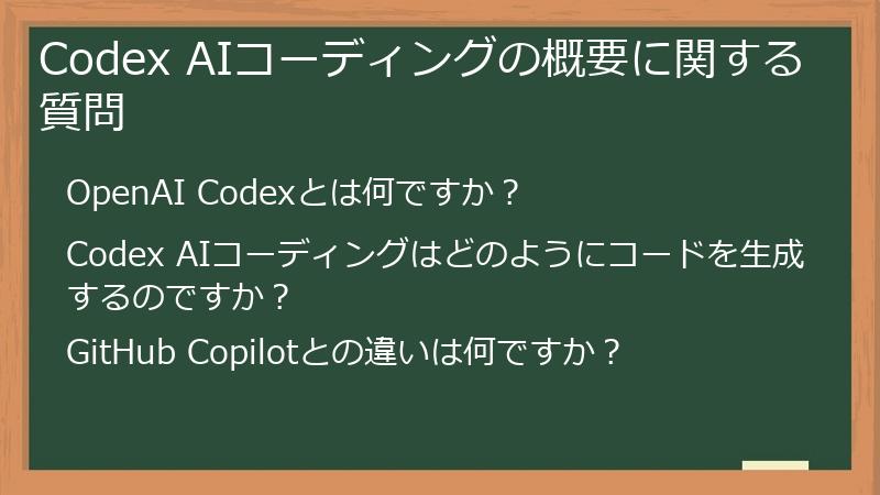 Codex AIコーディングの概要に関する質問