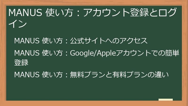 MANUS 使い方：アカウント登録とログイン