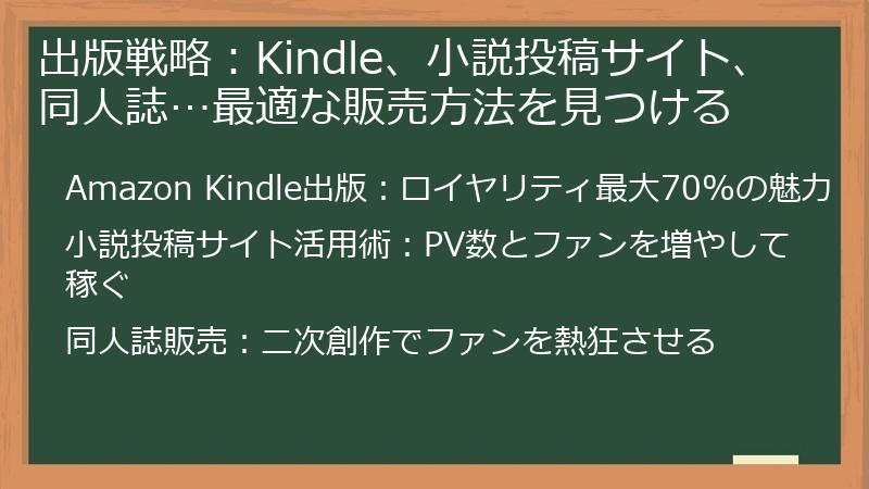 出版戦略：Kindle、小説投稿サイト、同人誌…最適な販売方法を見つける