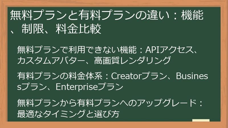 無料プランと有料プランの違い：機能、制限、料金比較