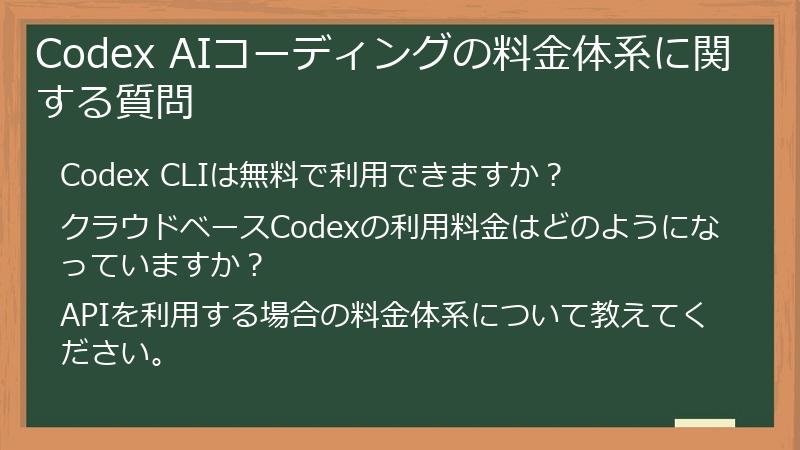 Codex AIコーディングの料金体系に関する質問