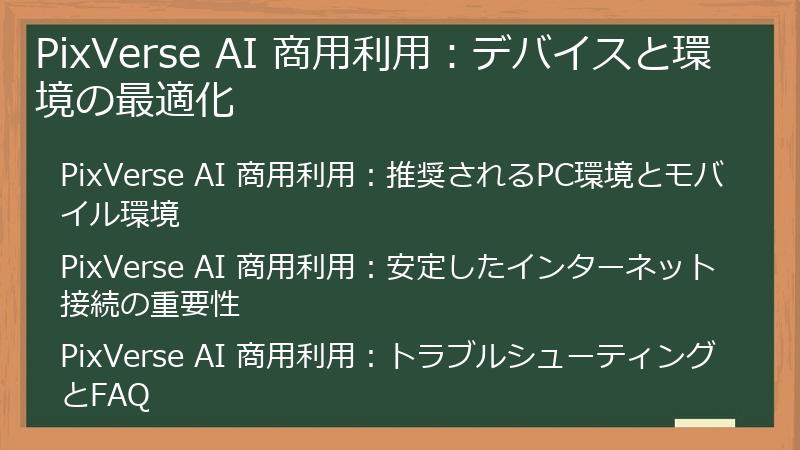 PixVerse AI 商用利用：デバイスと環境の最適化