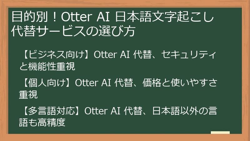 目的別！Otter AI 日本語文字起こし代替サービスの選び方
