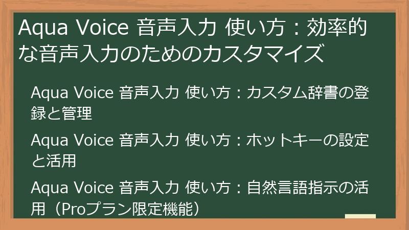 Aqua Voice 音声入力 使い方：効率的な音声入力のためのカスタマイズ
