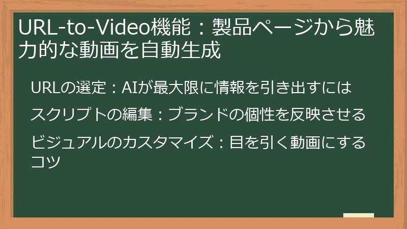 URL-to-Video機能：製品ページから魅力的な動画を自動生成