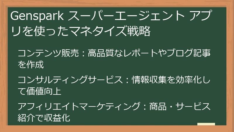 Genspark スーパーエージェント アプリを使ったマネタイズ戦略