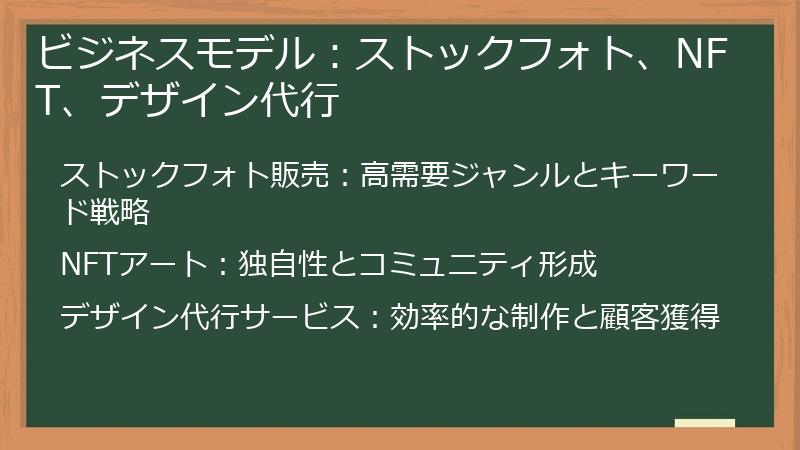ビジネスモデル：ストックフォト、NFT、デザイン代行