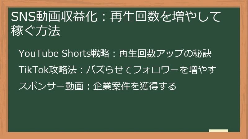 SNS動画収益化：再生回数を増やして稼ぐ方法