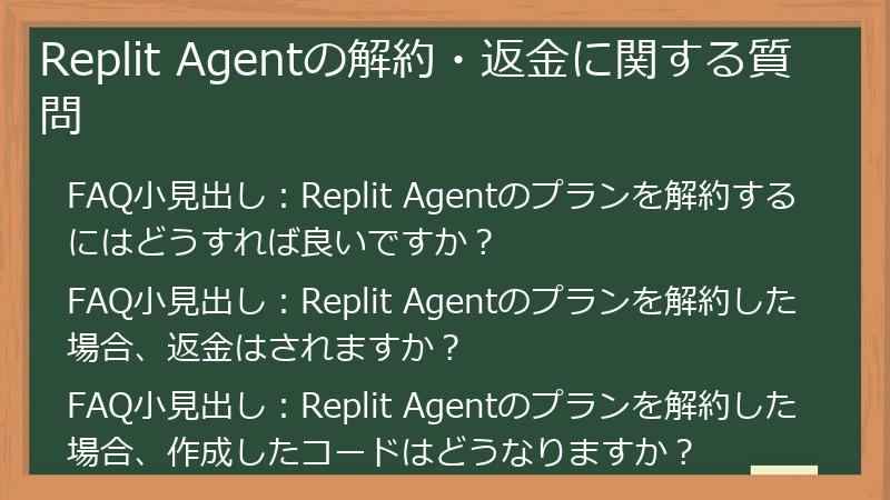 Replit Agentの解約・返金に関する質問
