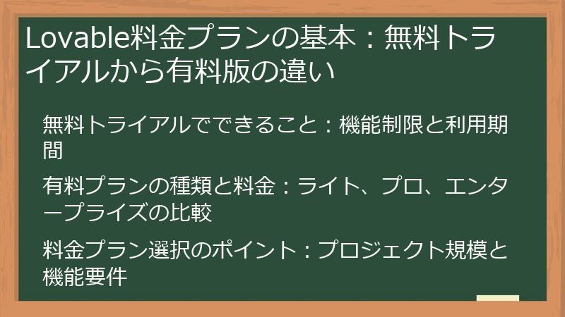 Lovable料金プランの基本：無料トライアルから有料版の違い