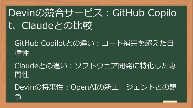 Devinの競合サービス：GitHub Copilot、Claudeとの比較