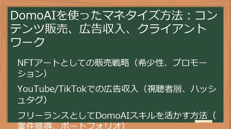DomoAIを使ったマネタイズ方法：コンテンツ販売、広告収入、クライアントワーク