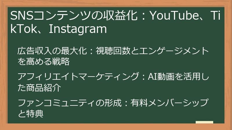 SNSコンテンツの収益化：YouTube、TikTok、Instagram