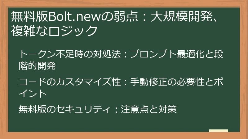 無料版Bolt.newの弱点：大規模開発、複雑なロジック