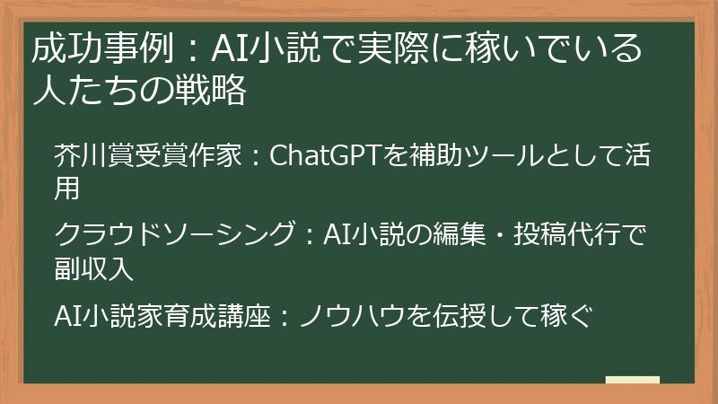成功事例：AI小説で実際に稼いでいる人たちの戦略