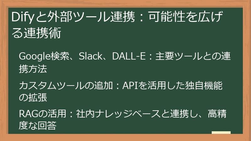 Difyと外部ツール連携：可能性を広げる連携術