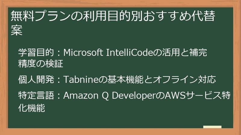 無料プランの利用目的別おすすめ代替案