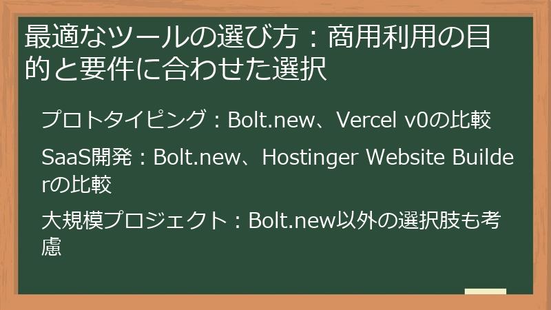 最適なツールの選び方：商用利用の目的と要件に合わせた選択