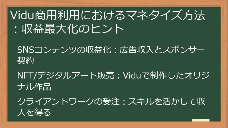 Vidu商用利用におけるマネタイズ方法：収益最大化のヒント