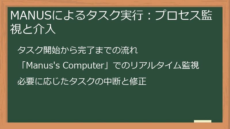 MANUSによるタスク実行：プロセス監視と介入