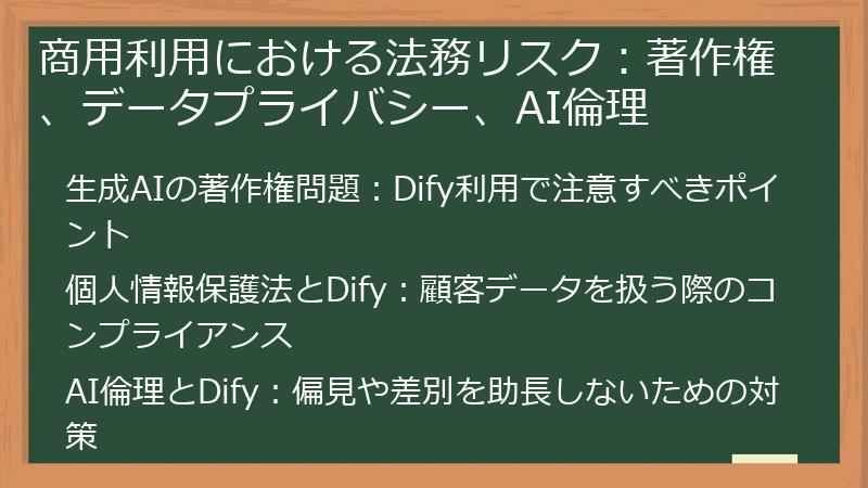 商用利用における法務リスク：著作権、データプライバシー、AI倫理