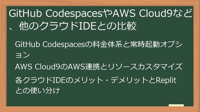 GitHub CodespacesやAWS Cloud9など、他のクラウドIDEとの比較
