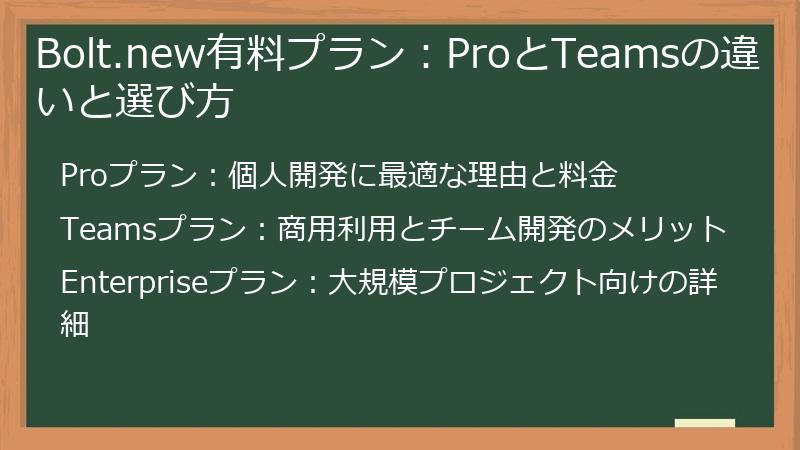 Bolt.new有料プラン：ProとTeamsの違いと選び方