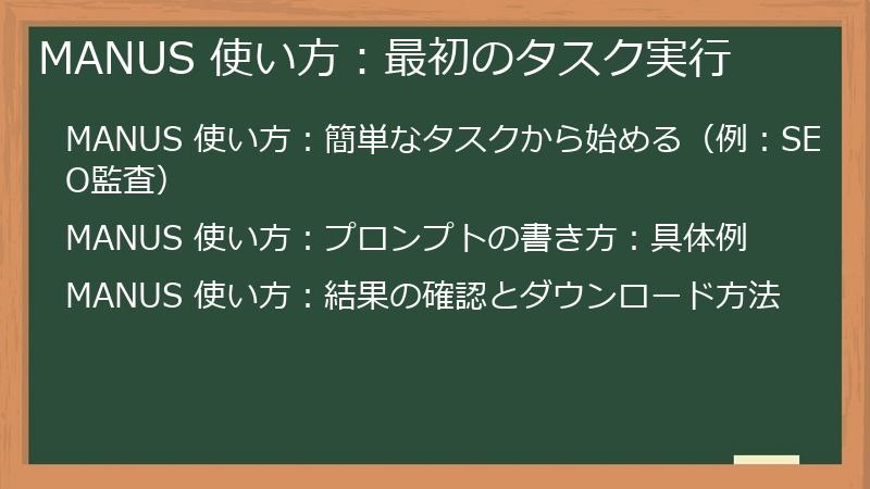 MANUS 使い方：最初のタスク実行