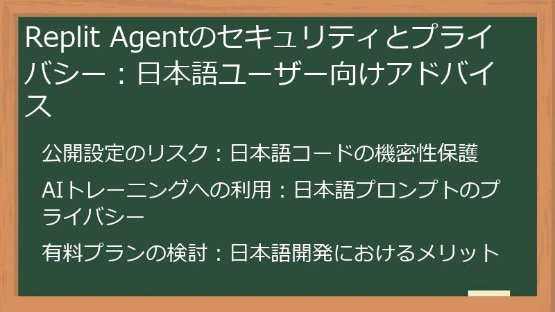 Replit Agentのセキュリティとプライバシー：日本語ユーザー向けアドバイス