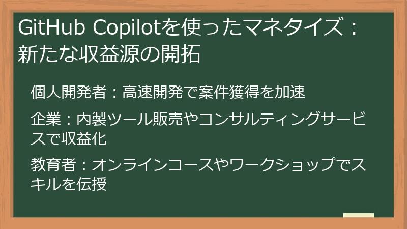 GitHub Copilotを使ったマネタイズ：新たな収益源の開拓