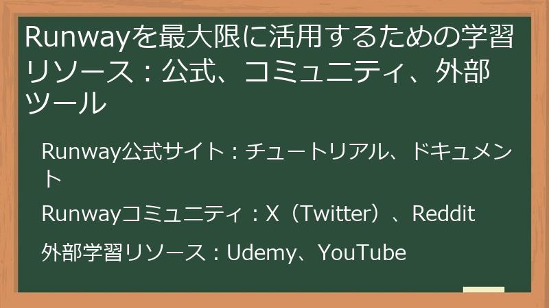 Runwayを最大限に活用するための学習リソース：公式、コミュニティ、外部ツール