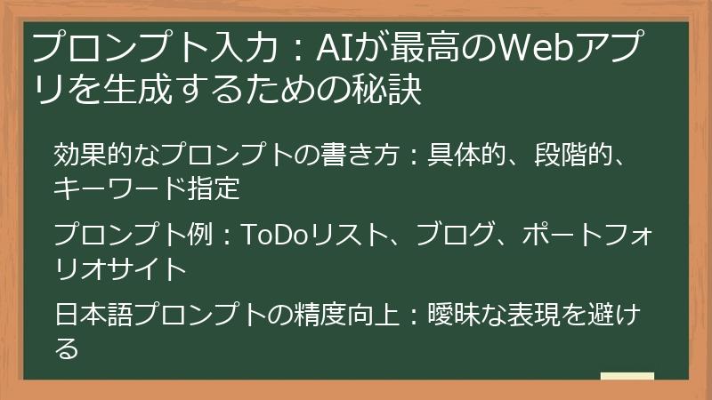 プロンプト入力：AIが最高のWebアプリを生成するための秘訣