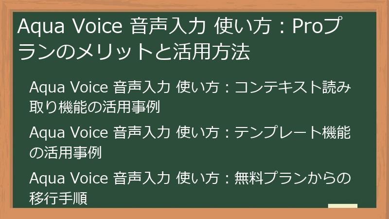 Aqua Voice 音声入力 使い方：Proプランのメリットと活用方法