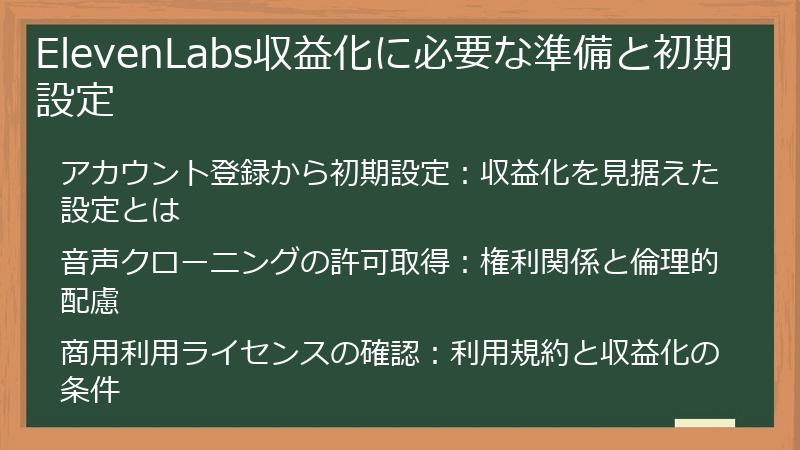 ElevenLabs収益化に必要な準備と初期設定