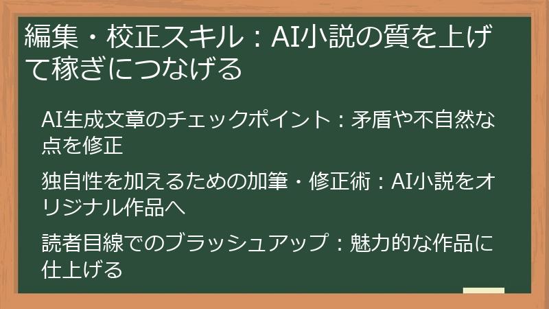 編集・校正スキル：AI小説の質を上げて稼ぎにつなげる