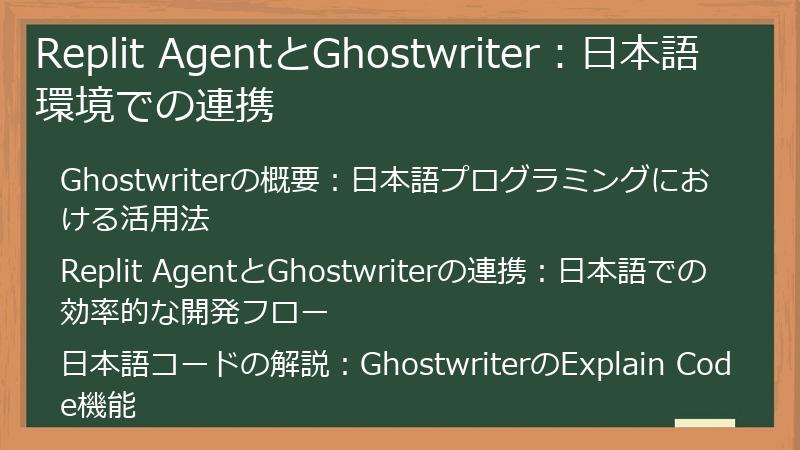 Replit AgentとGhostwriter：日本語環境での連携
