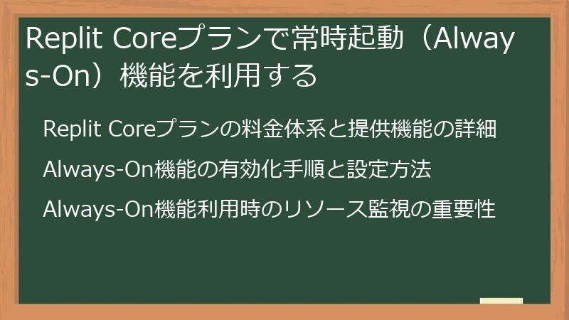 Replit Coreプランで常時起動（Always-On）機能を利用する