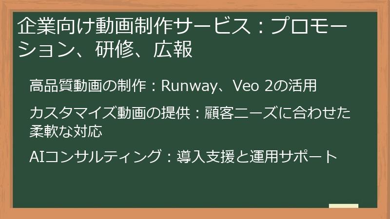 企業向け動画制作サービス：プロモーション、研修、広報