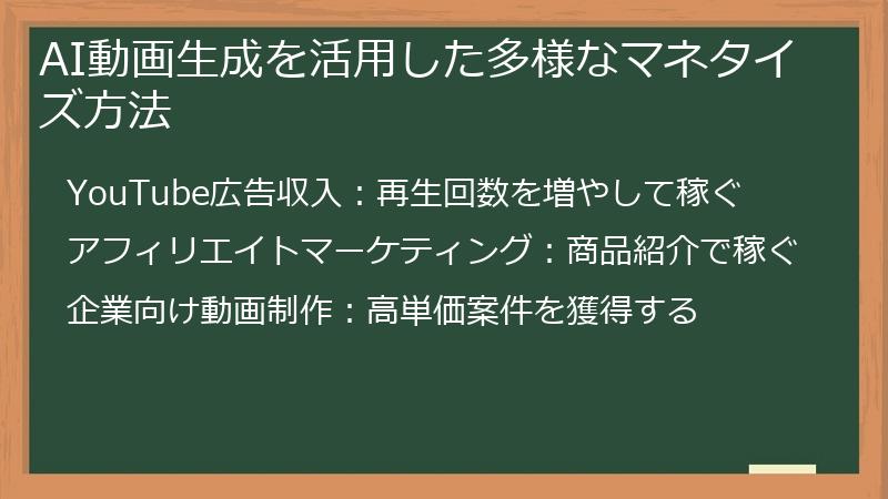 AI動画生成を活用した多様なマネタイズ方法