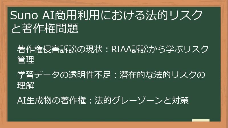 Suno AI商用利用における法的リスクと著作権問題