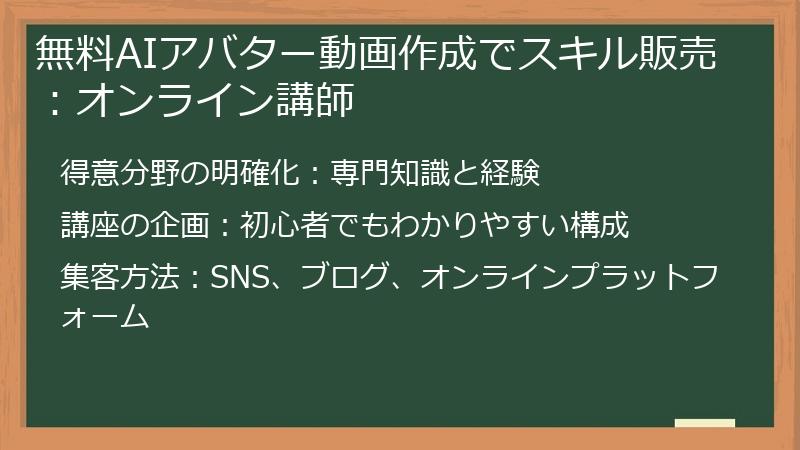無料AIアバター動画作成でスキル販売：オンライン講師