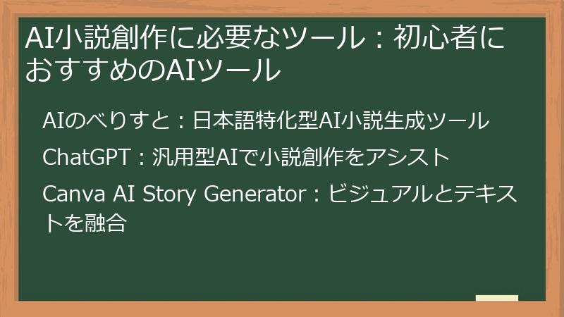 AI小説創作に必要なツール：初心者におすすめのAIツール