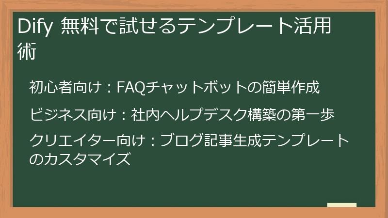 Dify 無料で試せるテンプレート活用術