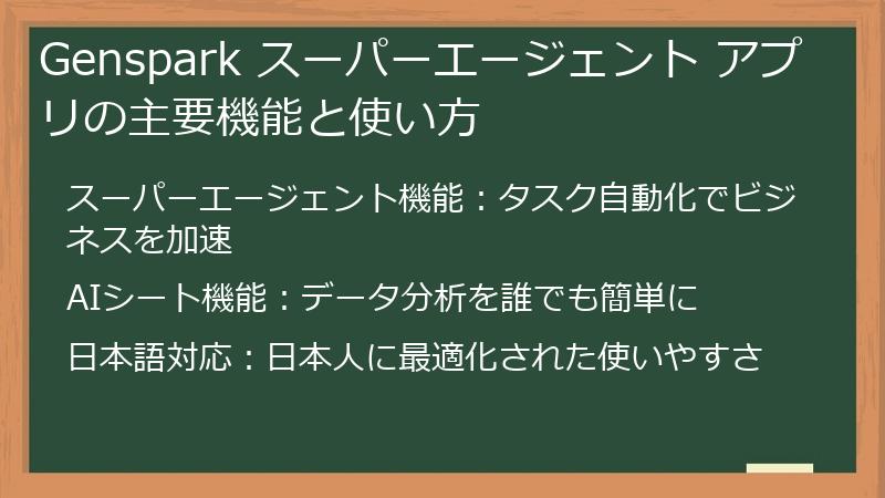 Genspark スーパーエージェント アプリの主要機能と使い方