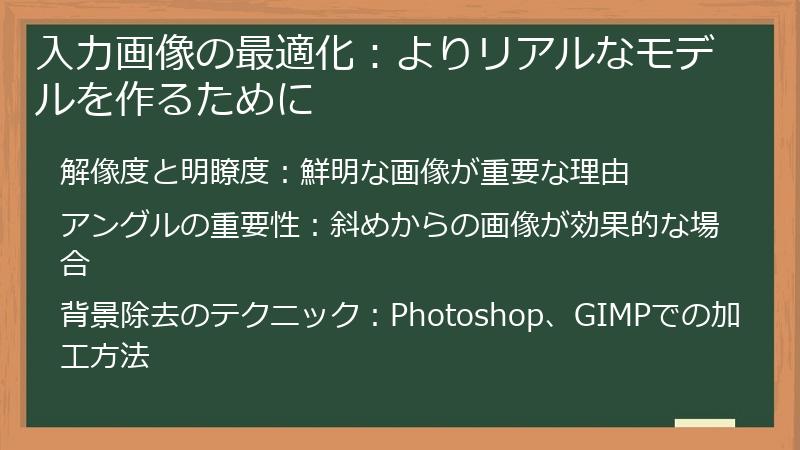 入力画像の最適化：よりリアルなモデルを作るために